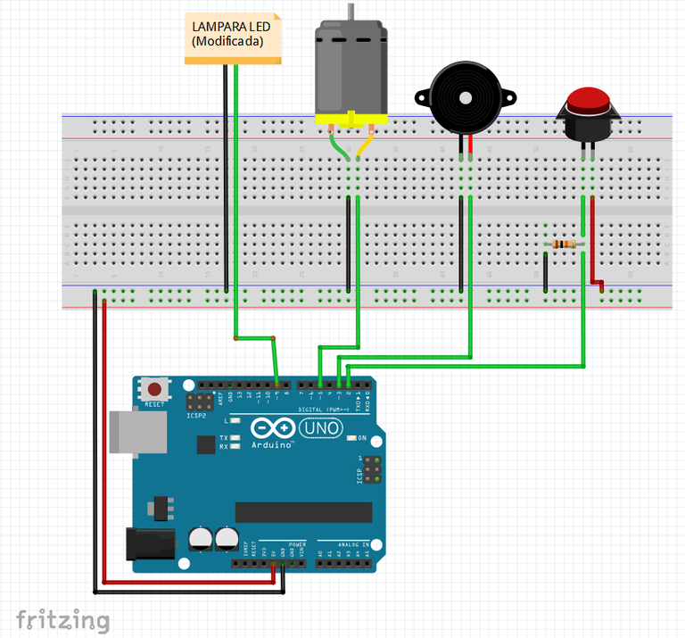 Conexión de los circuitos representadas en un protoboard