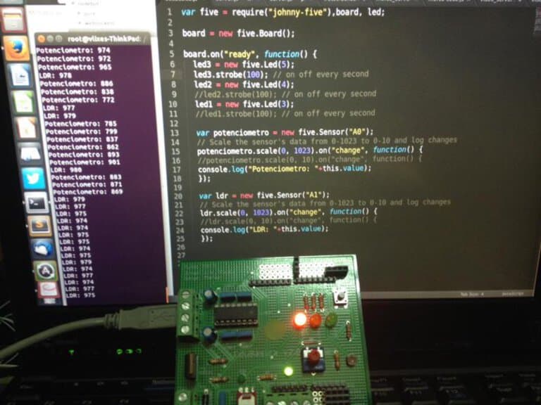 Edubasica shield usando eventos de Nodejs y el puerto Serial