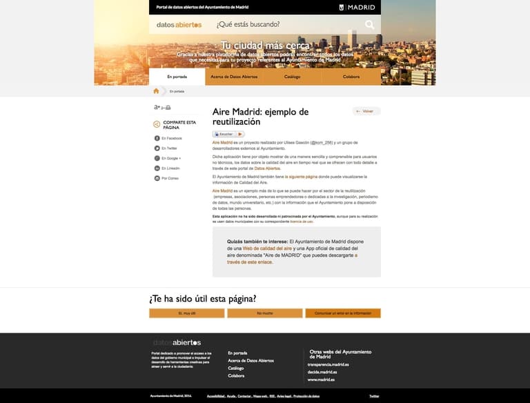 Captura de pantalla de la web del portal de datos abiertos de Madrid