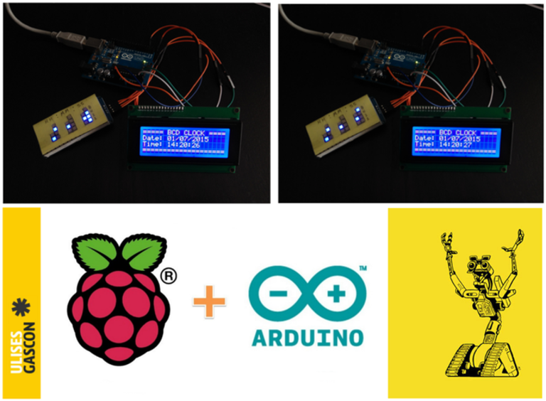 El reloj binario funcionando con LCD y una matriz led