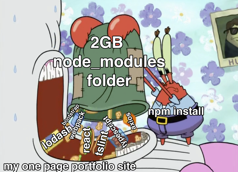 Meme que representa lo grande que puede ser la carpeta node_modules cuando se te va de las manos